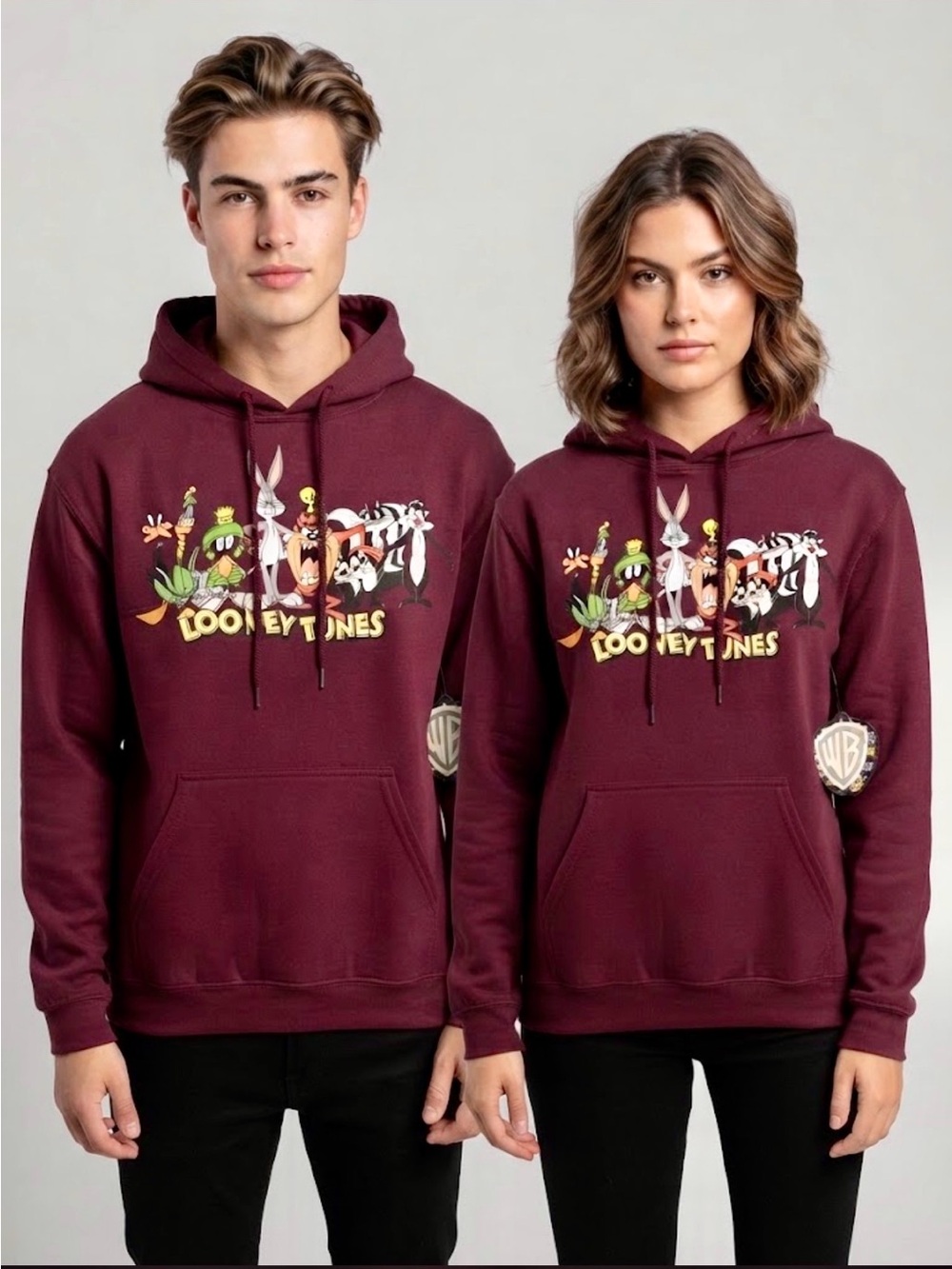 NWT Looney Tunes Maroon Hoodie Sweatshirt Taz Sylvester Bugs Bunny